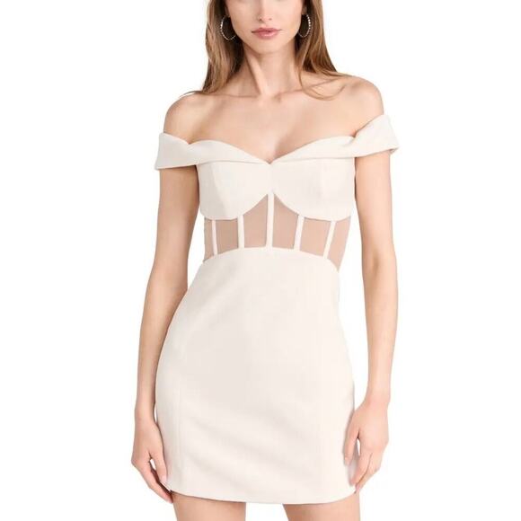 Misha Collection Cher White Mesh Panel Dress Size L - Picture 1 of 7